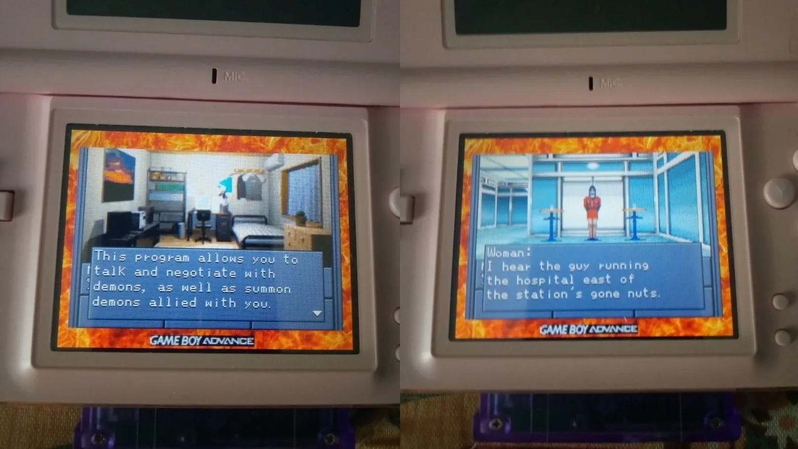 Hình ảnh Shin Megami Tensei GBA với giao diện tiếng Anh chạy trên Nintendo DS, minh họa bản vá tiếng Anh.