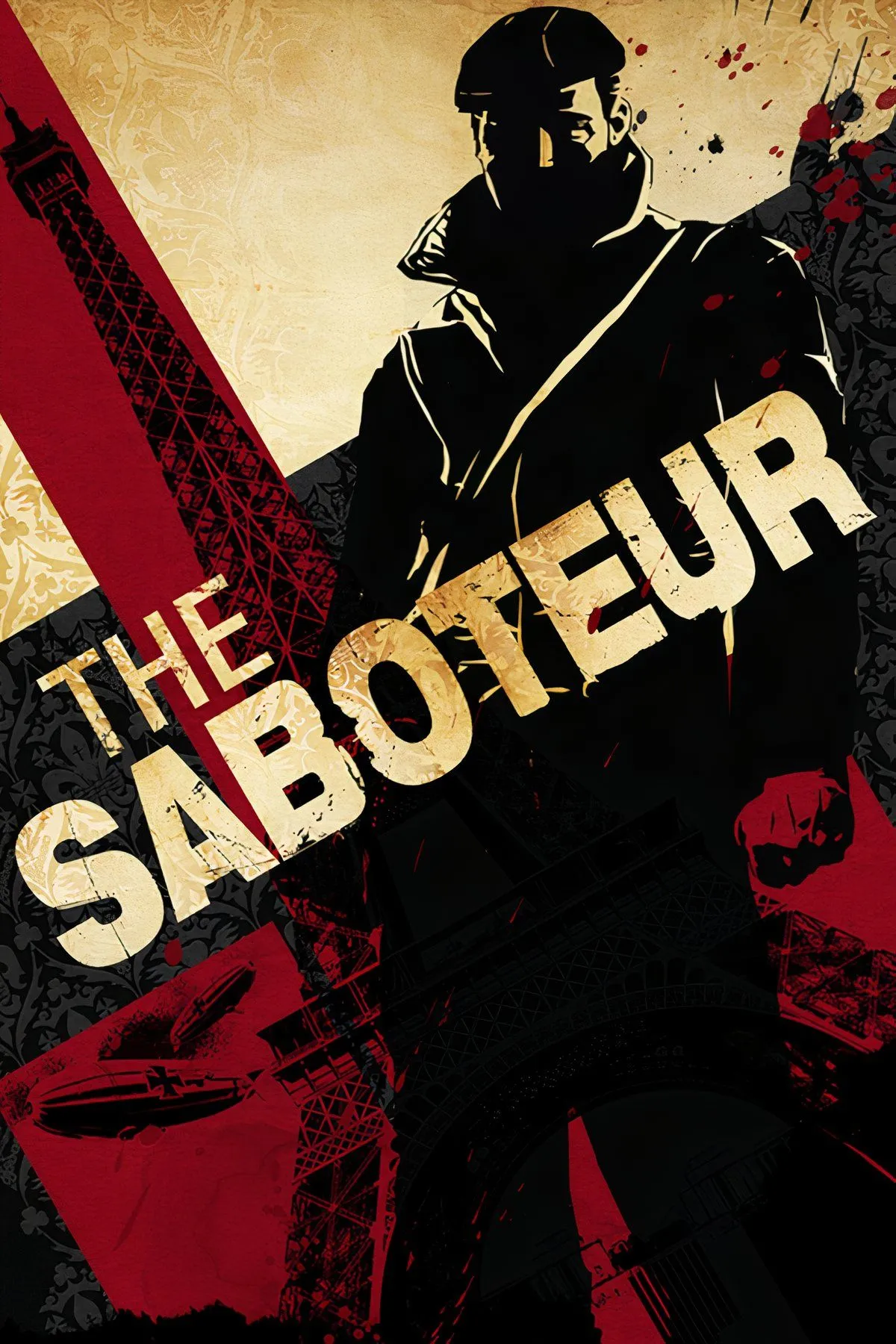 Hình ảnh The Saboteur với biểu tượng thành phố Paris và nhân vật chính