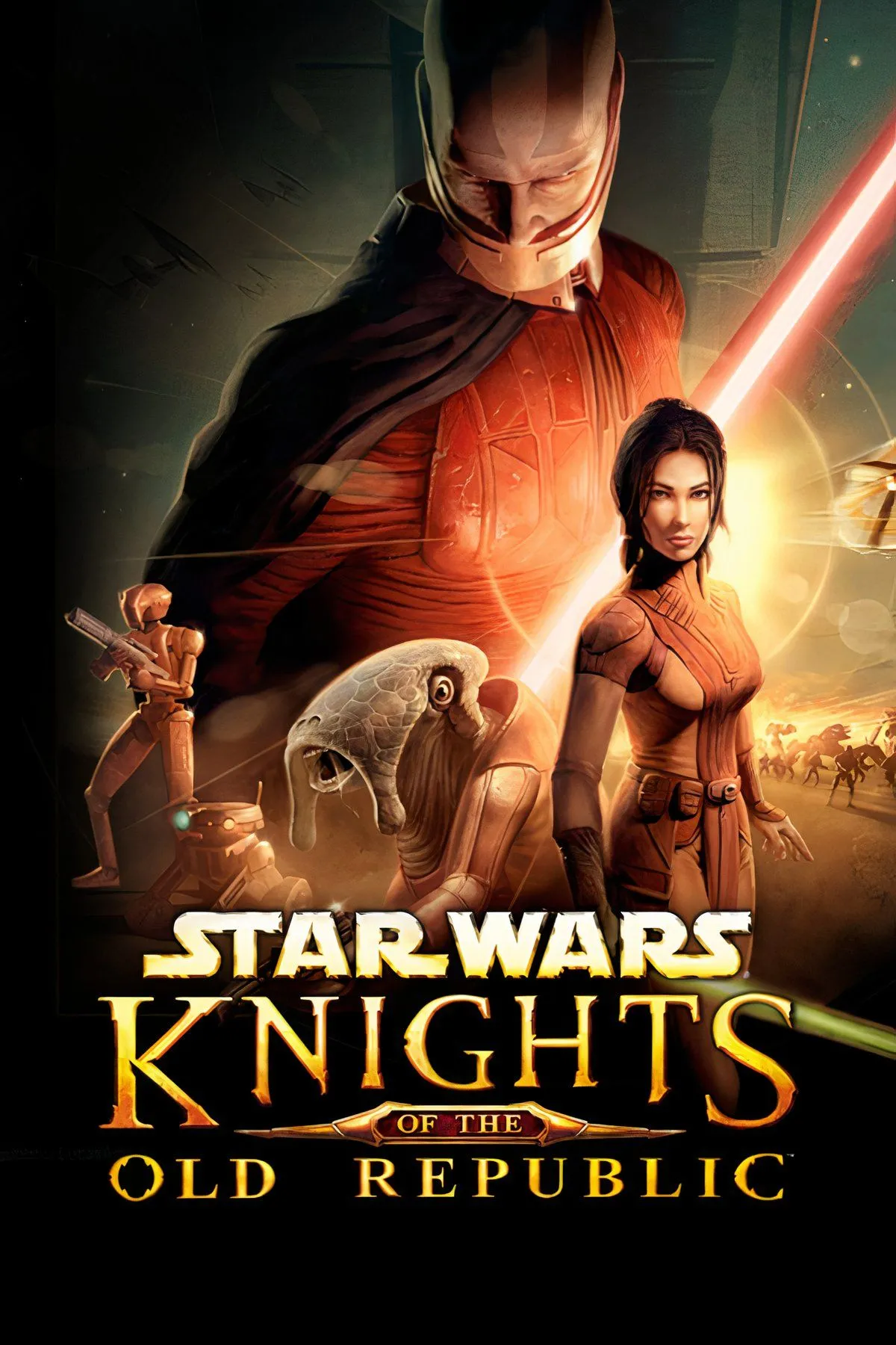 Hình ảnh tổng hợp các nhân vật mang tính biểu tượng từ game Star Wars: Knights of the Old Republic, thể hiện chiều sâu cốt truyện RPG