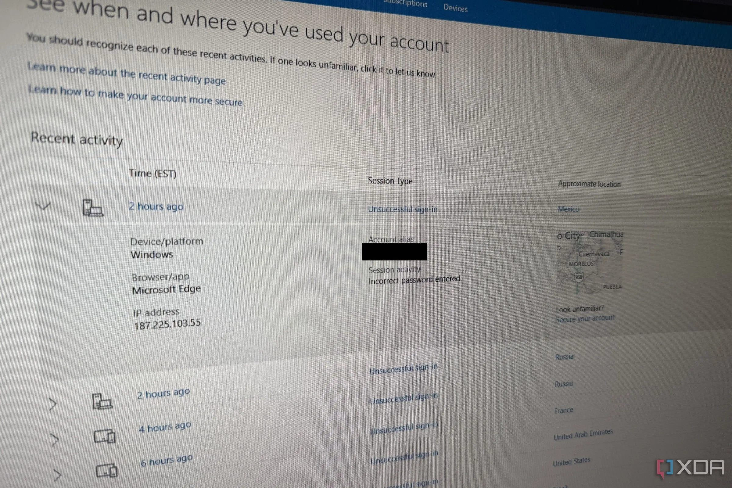 Hình ảnh trang đăng nhập thất bại của tài khoản Microsoft