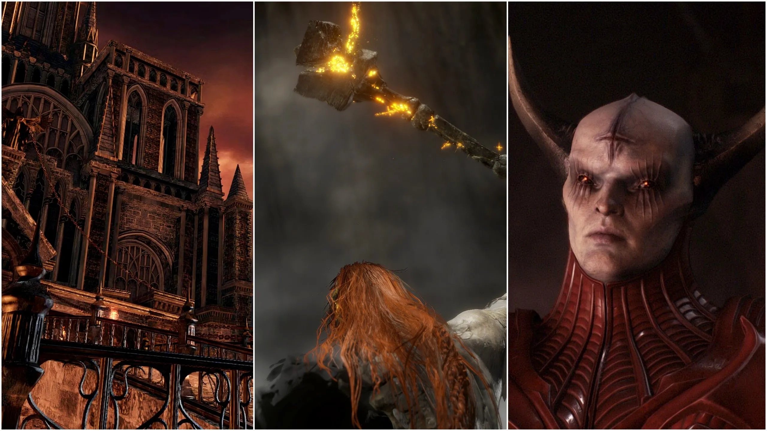 Hình ảnh từ các game có cốt truyện sâu sắc như Dark Souls 2, Elden Ring và Doom: The Dark Ages