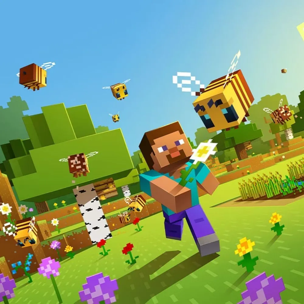 Hộp bìa game Minecraft cổ điển với đồ họa khối.