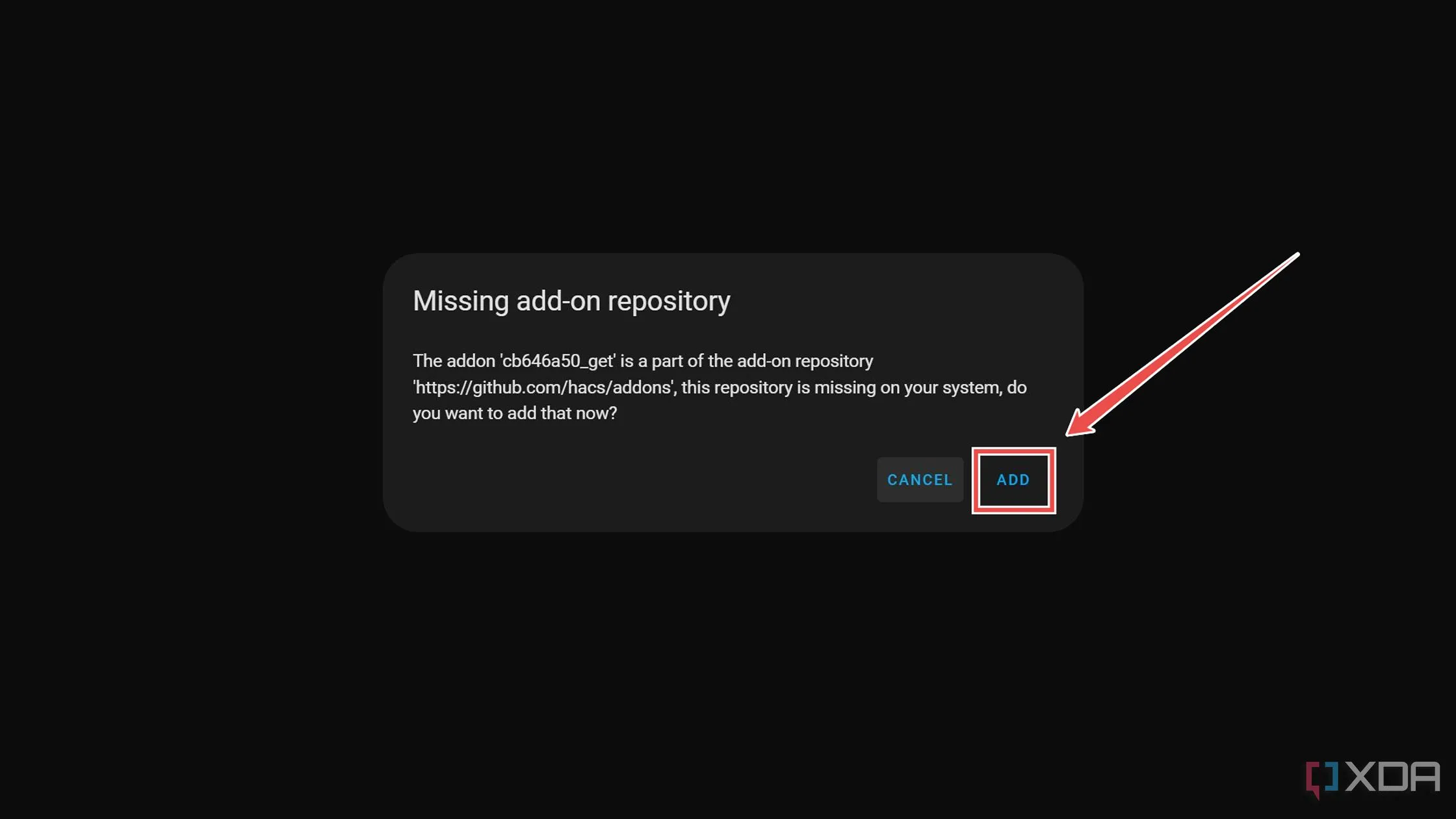 Hộp thoại xác nhận thêm kho lưu trữ (repository) HACS vào Home Assistant