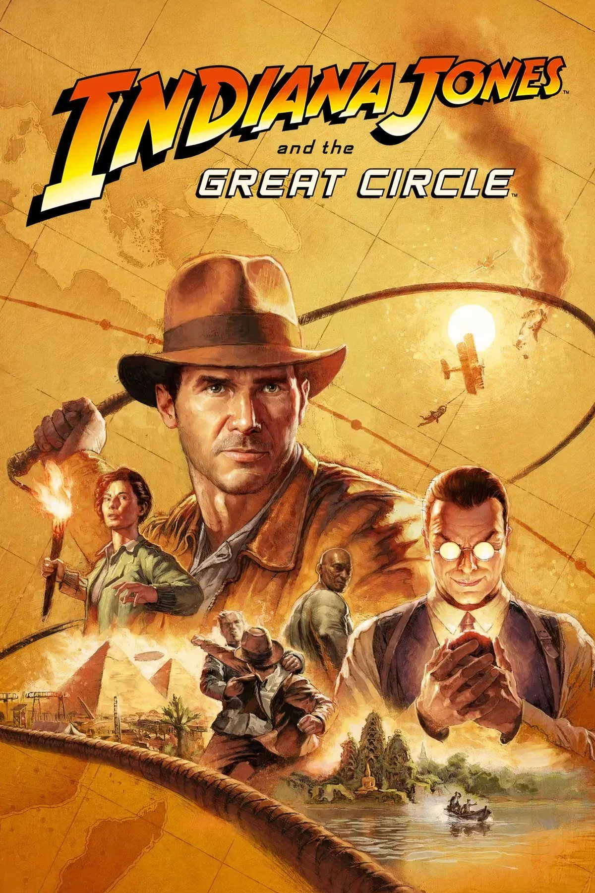Indiana Jones trong game Indiana Jones and the Great Circle, đang khám phá một khu vực khảo cổ bí ẩn