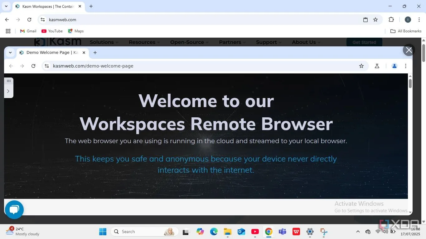 Kasm Workspace mang đến trải nghiệm duyệt web ẩn danh, giúp bảo vệ quyền riêng tư tuyệt đối cho mọi hoạt động trực tuyến