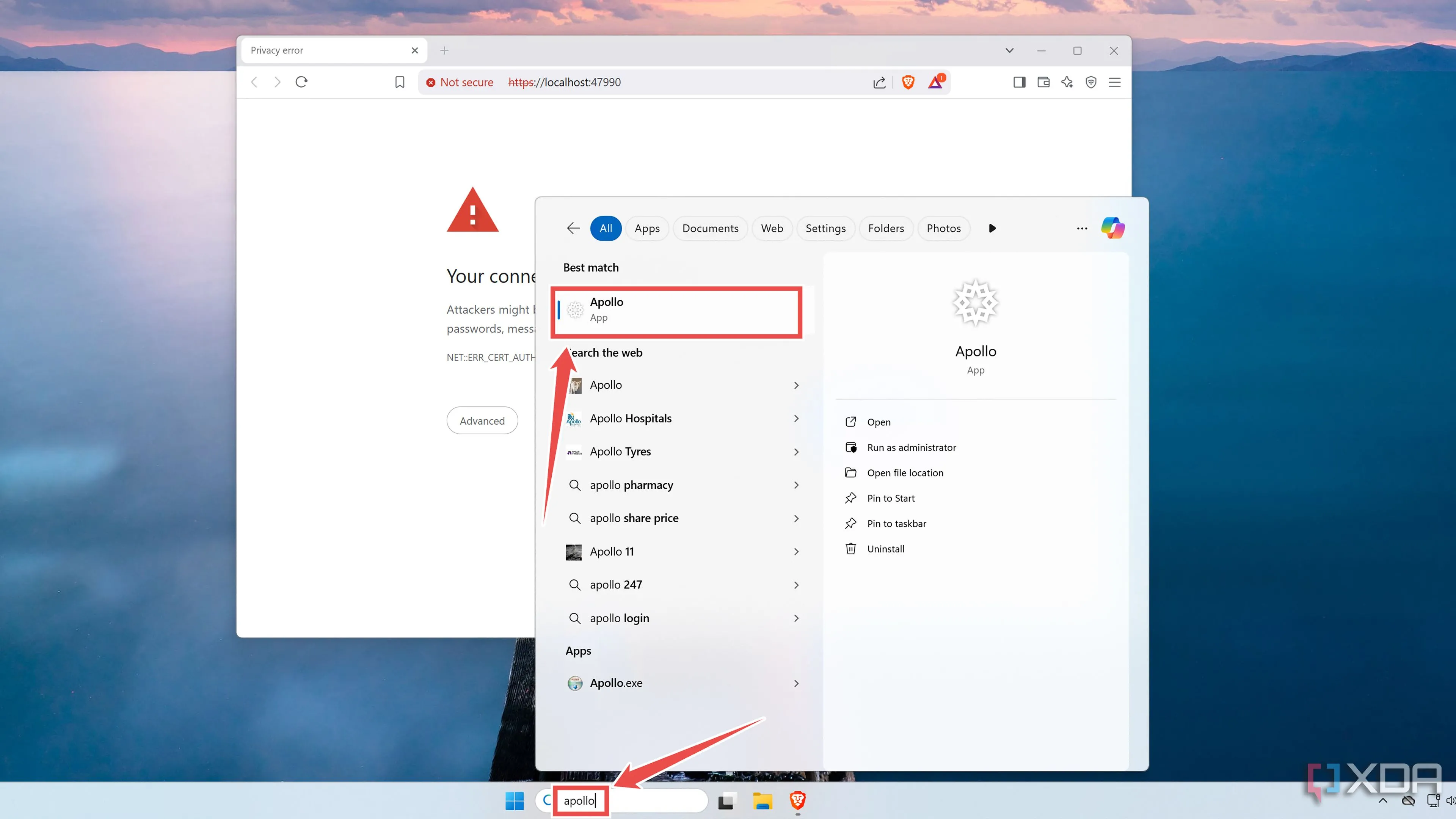 Khởi chạy ứng dụng máy chủ Apollo trên hệ điều hành Windows