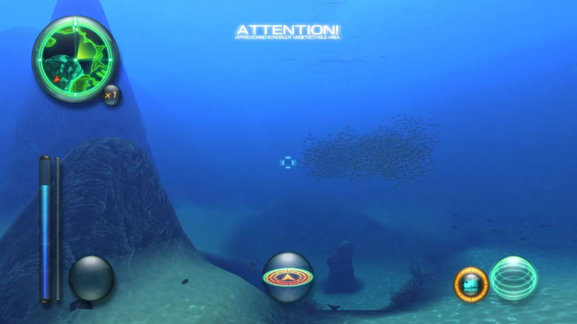 Khung cảnh khám phá đại dương sâu thẳm trong game Aquanaut's Holiday: Hidden Memories, minh họa đồ họa biển xanh và sinh vật biển sống động trên PS3.