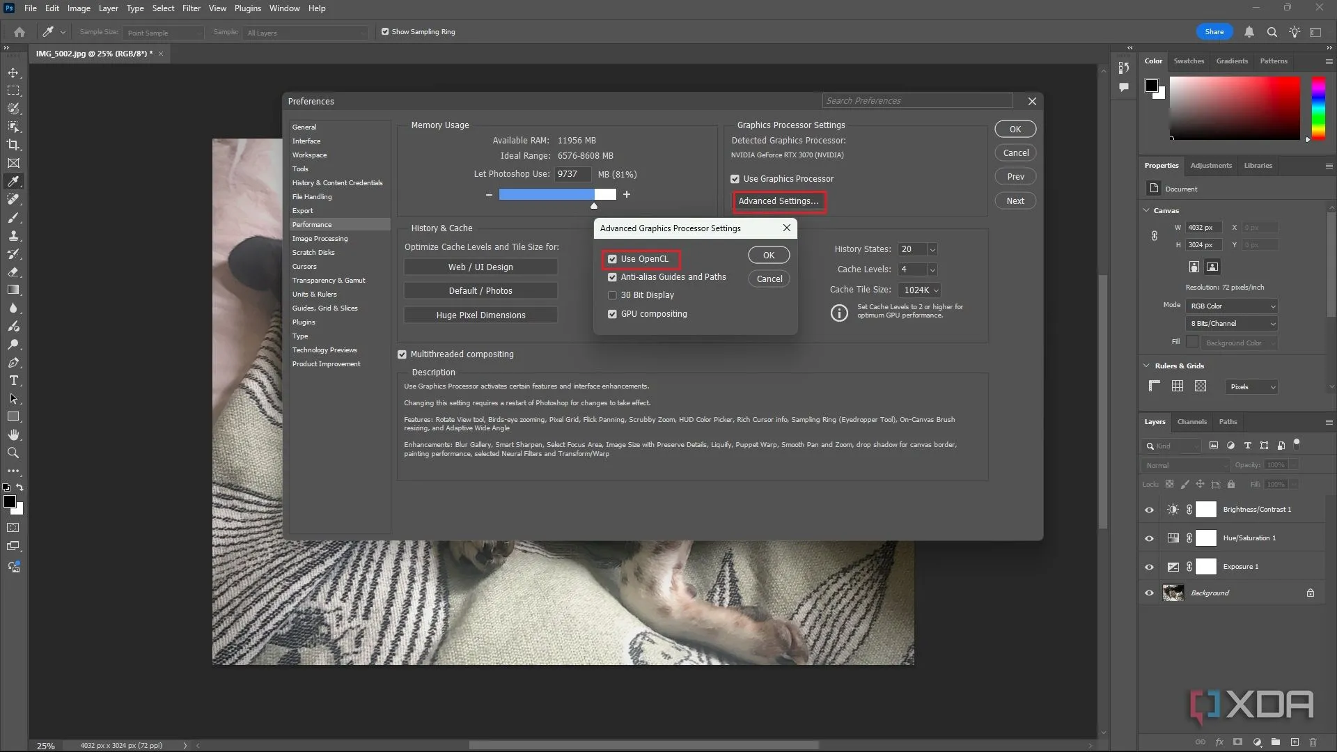 Kích hoạt OpenCL trong Photoshop