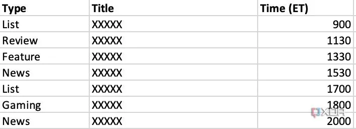 Lập lịch trình xuất bản bài viết và video trên Excel với các khung thời gian cụ thể