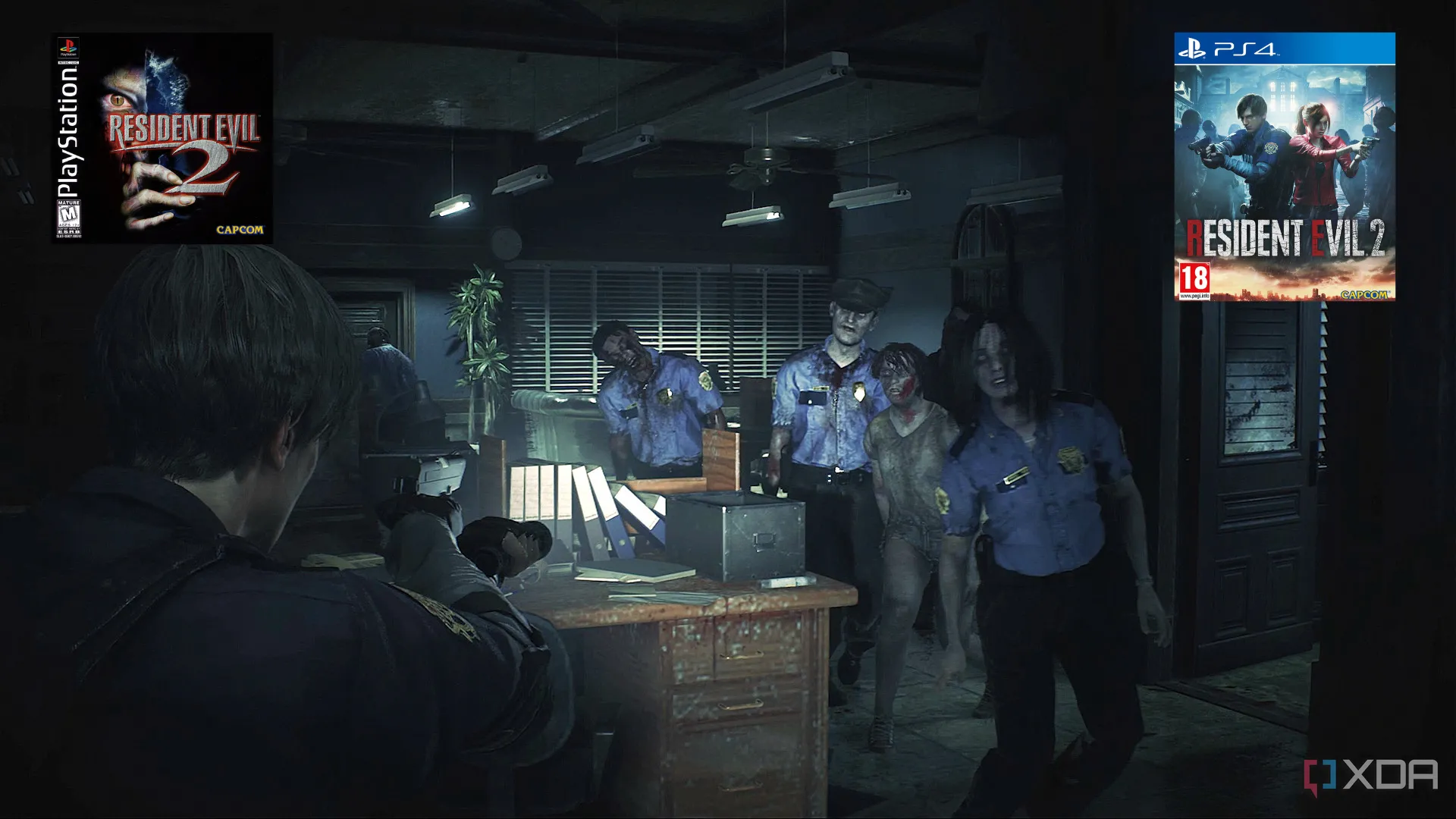 Leon S. Kennedy chiến đấu với xác sống trong game Resident Evil 2 remake