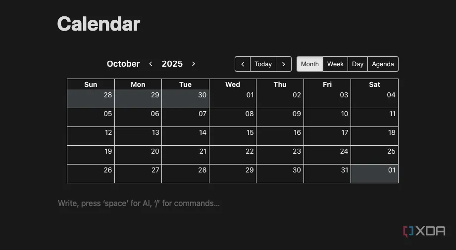 Lịch Google Calendar được nhúng trực tiếp vào trang Notion để theo dõi sự kiện
