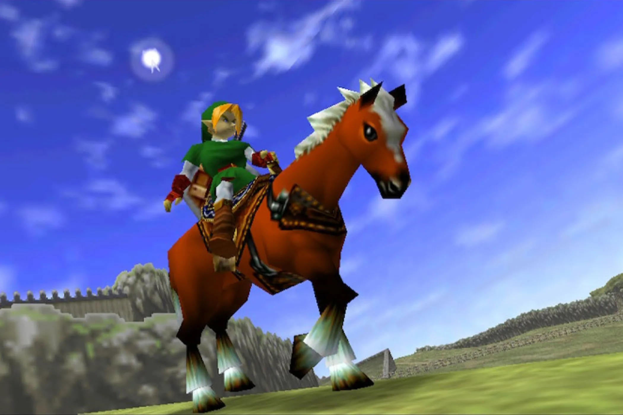 Link cưỡi Epona trong The Legend of Zelda: Ocarina of Time, biểu tượng của sự phiêu lưu và đổi mới trong game 3D