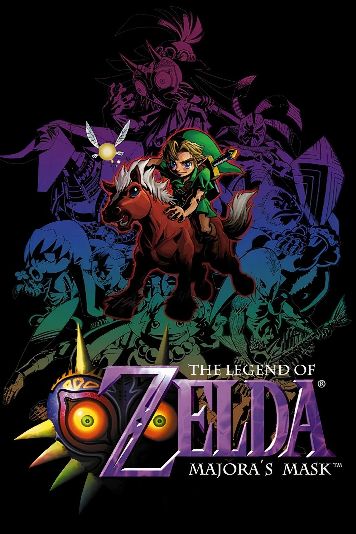 Link đeo chiếc mặt nạ Majora trong game The Legend of Zelda: Majora's Mask