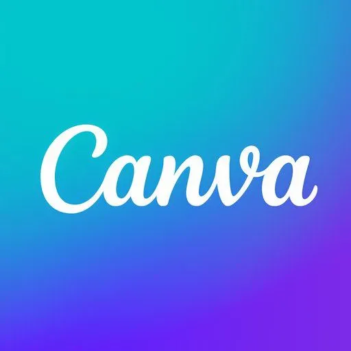 Logo Canva với các hình dạng hình học và màu xanh lam, tượng trưng cho sự sáng tạo