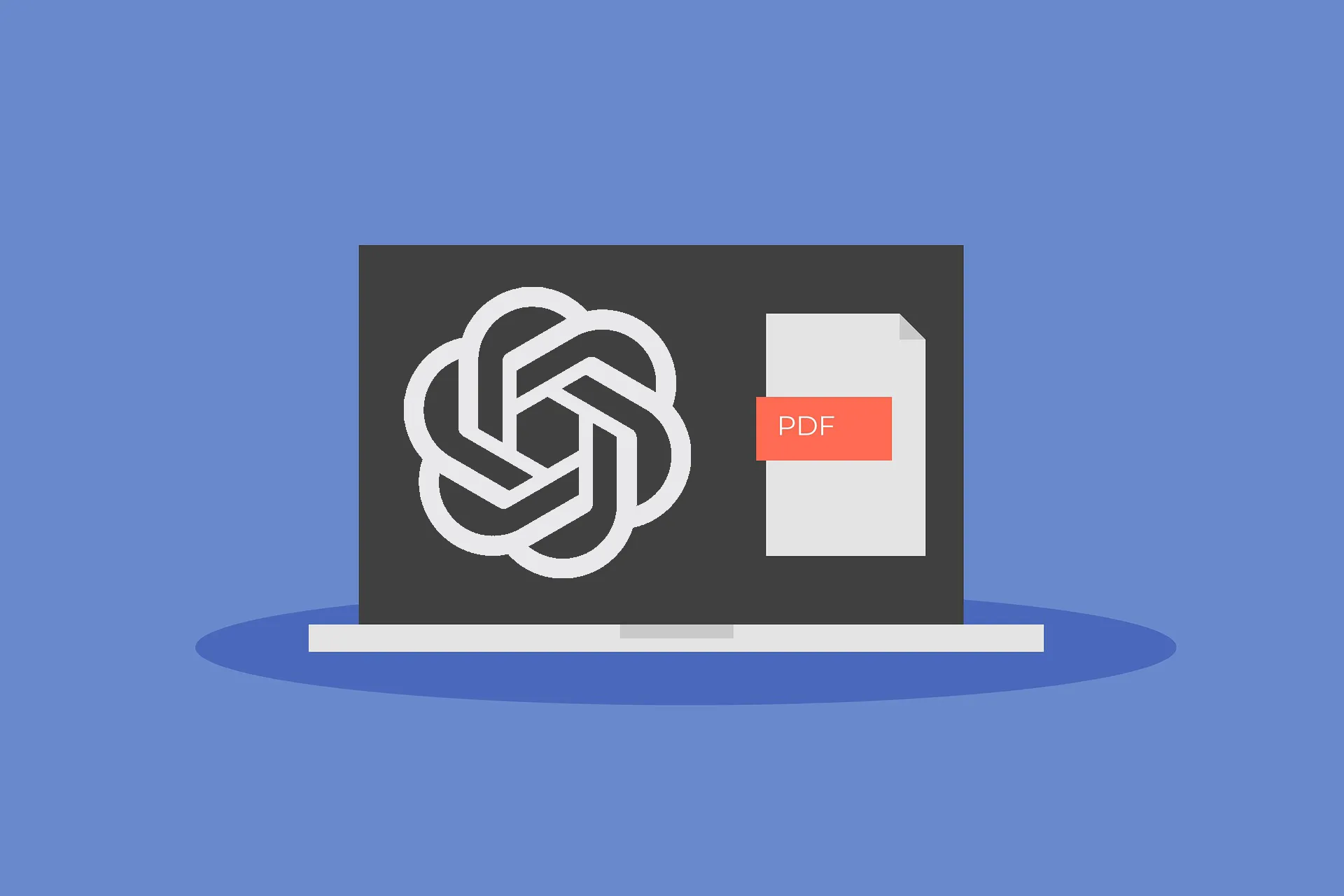 Logo ChatGPT và tệp PDF trên màn hình máy tính