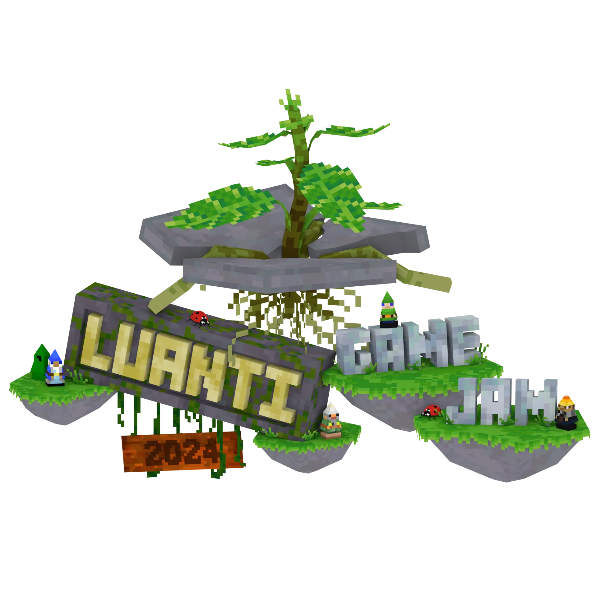 Logo Luanti (trước đây là Minetest): chữ 'Luanti' màu xanh lá, bên cạnh là biểu tượng khối lập phương ba chiều màu xám.