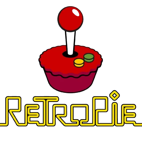Logo RetroPie với phông chữ pixel trên nền đen