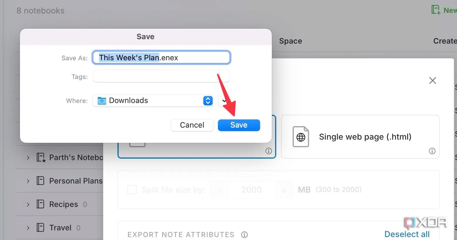 Lưu sổ tay Evernote đã xuất vào một thư mục cục bộ