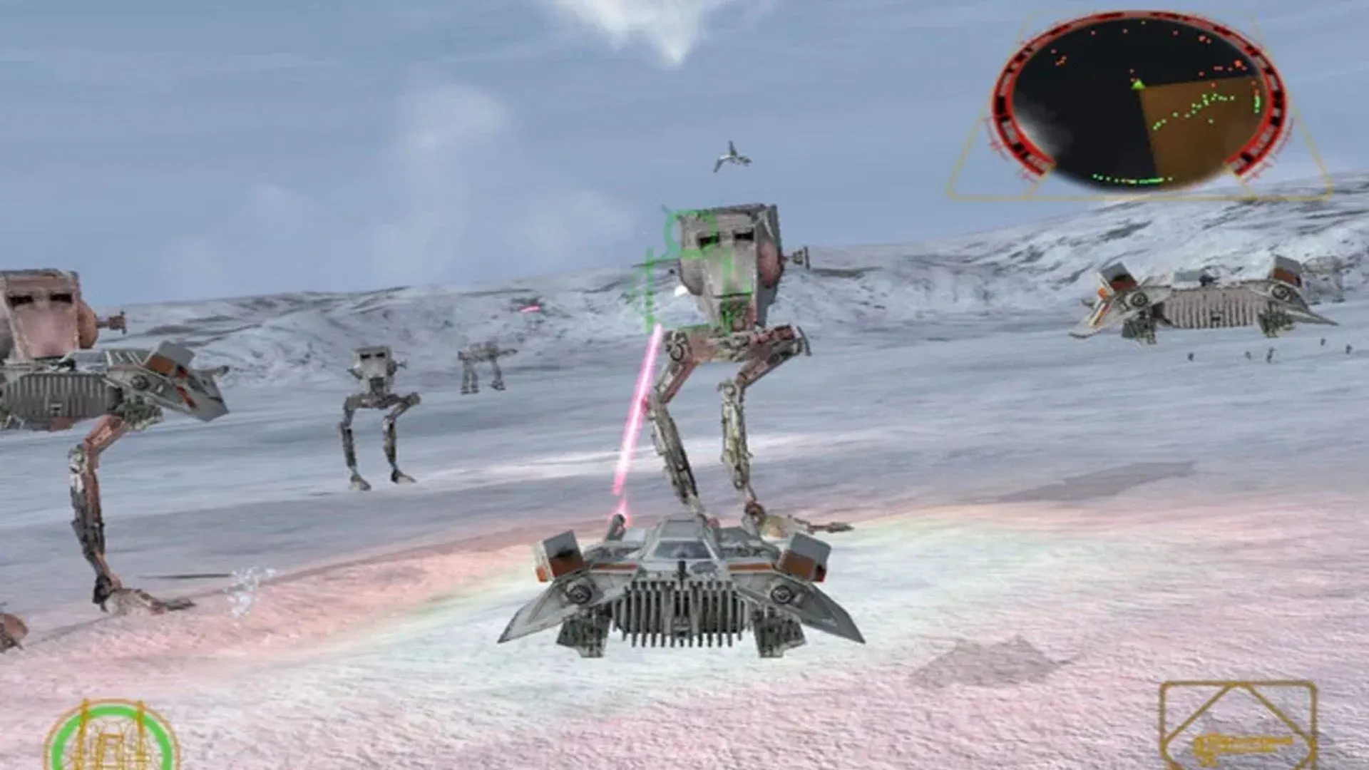 Màn hình chơi game Star Wars Rogue Squadron II: Rogue Leader, mô tả phi thuyền X-Wing trong trận chiến không gian trên Nintendo GameCube