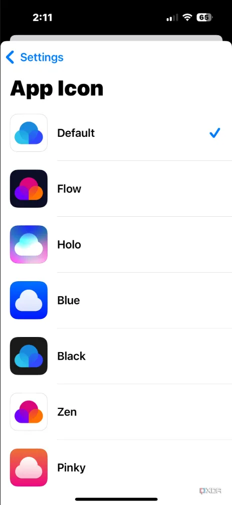 Màn hình chọn biểu tượng tùy chỉnh trong ứng dụng Raindrop.io trên iPhone