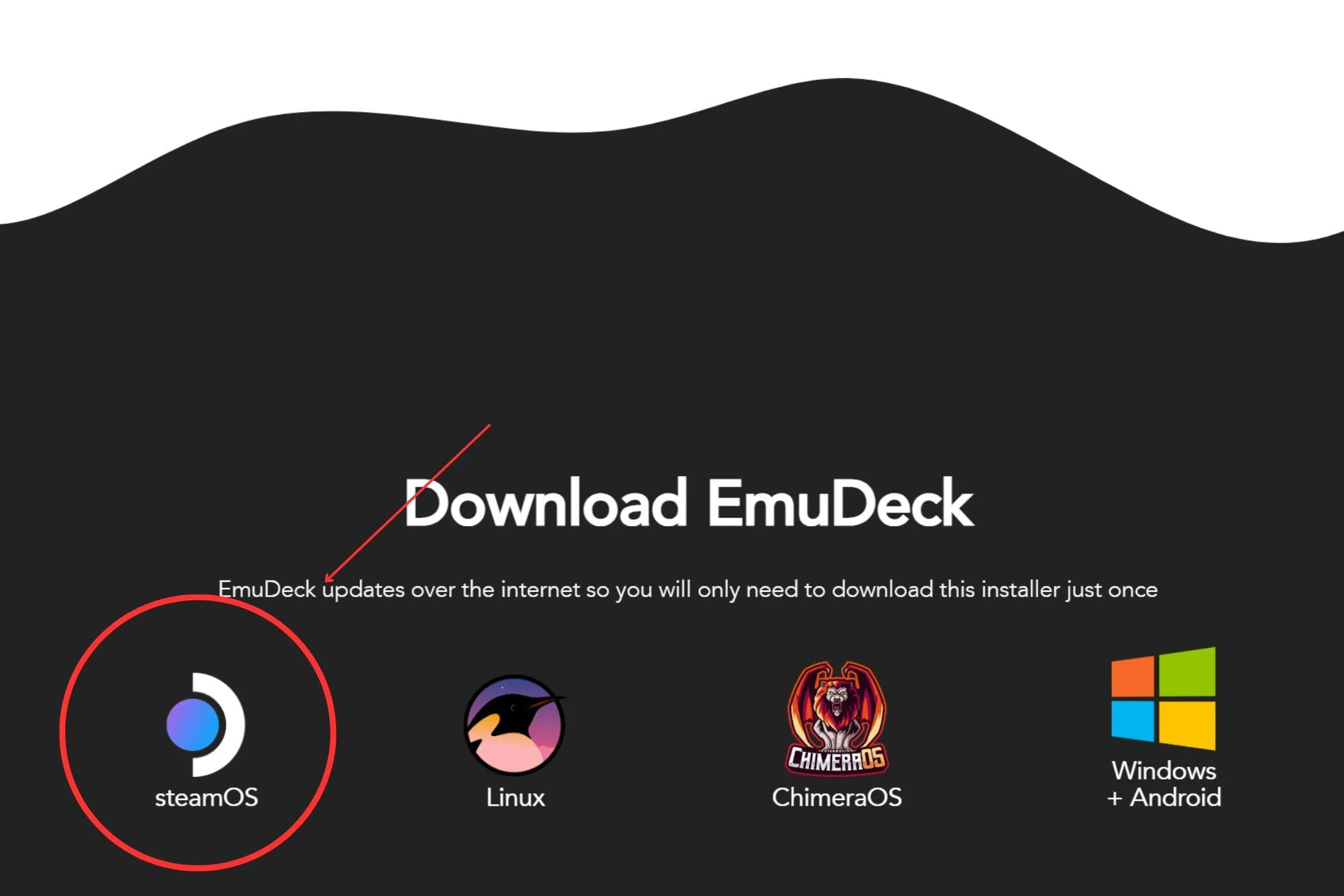 Màn hình tải EmuDeck, hiển thị tùy chọn tải xuống phiên bản SteamOS