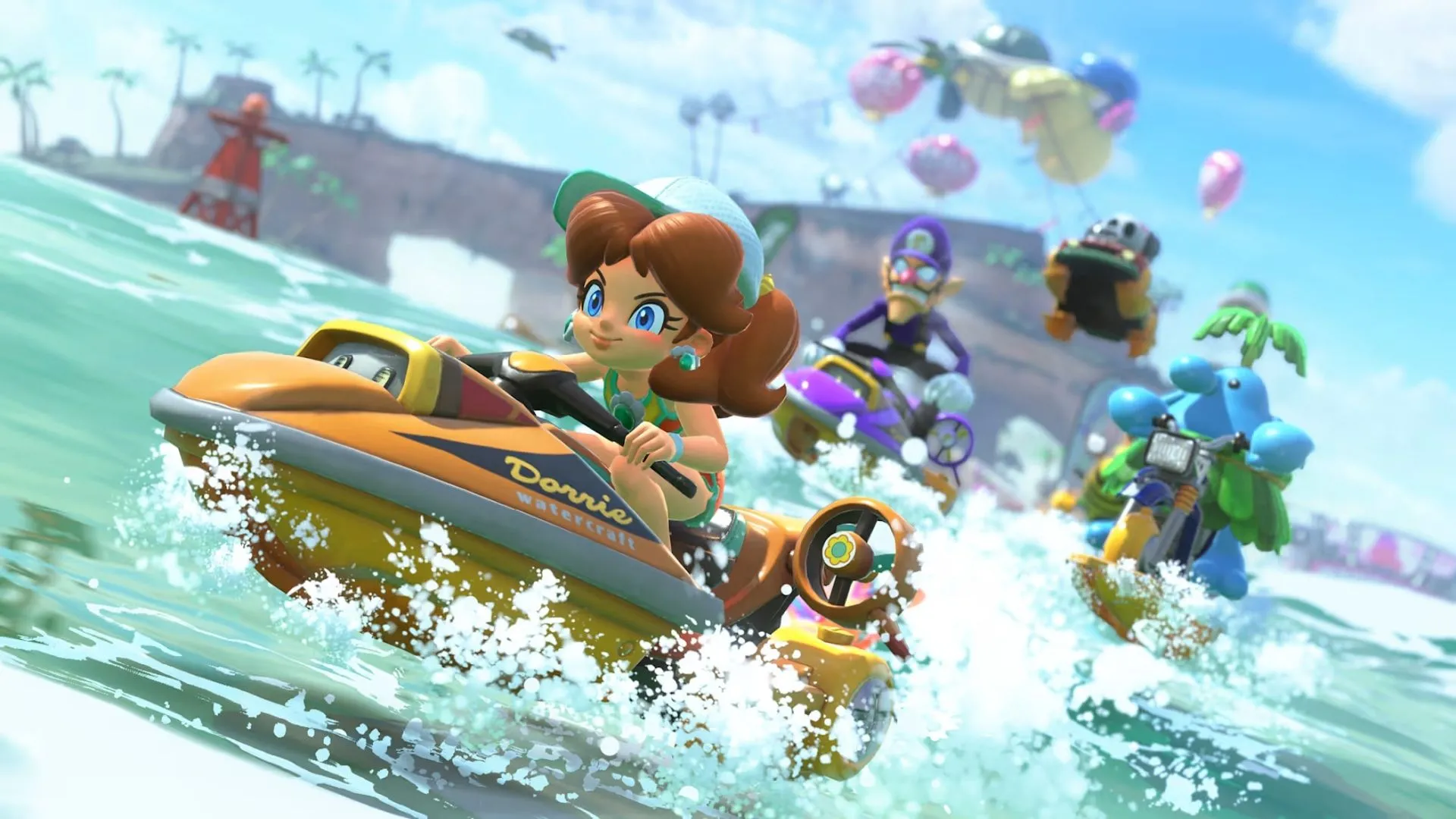 Mario Kart World với nhân vật chuẩn bị thực hiện cú nhảy nạp năng lượng (charged jump), tạo lợi thế trong cuộc đua.