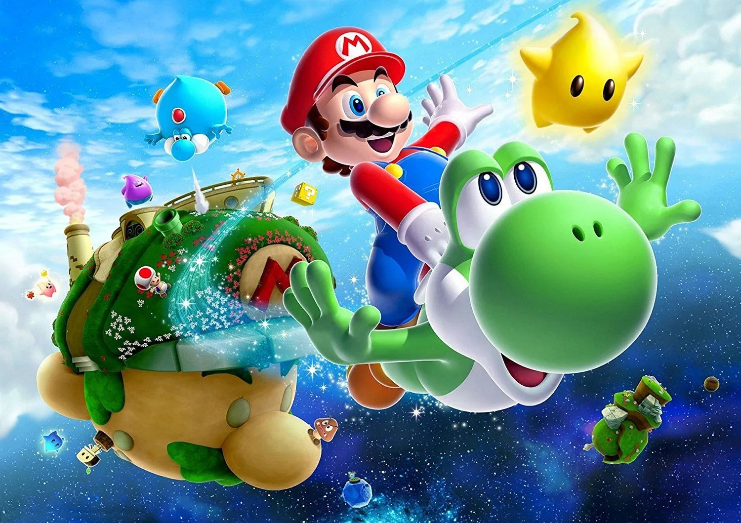 Mario và Yoshi trên một hành tinh trong Super Mario Galaxy 2