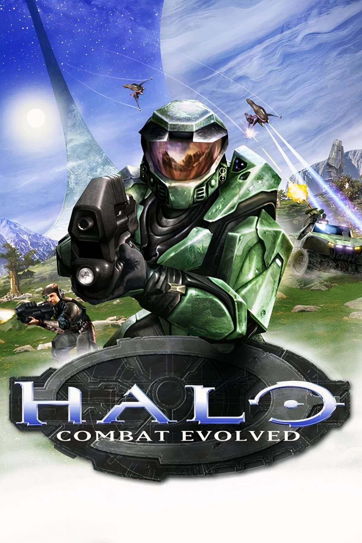 Master Chief chiến đấu với Covenant trong Halo: Combat Evolved, game FPS đột phá của Xbox.
