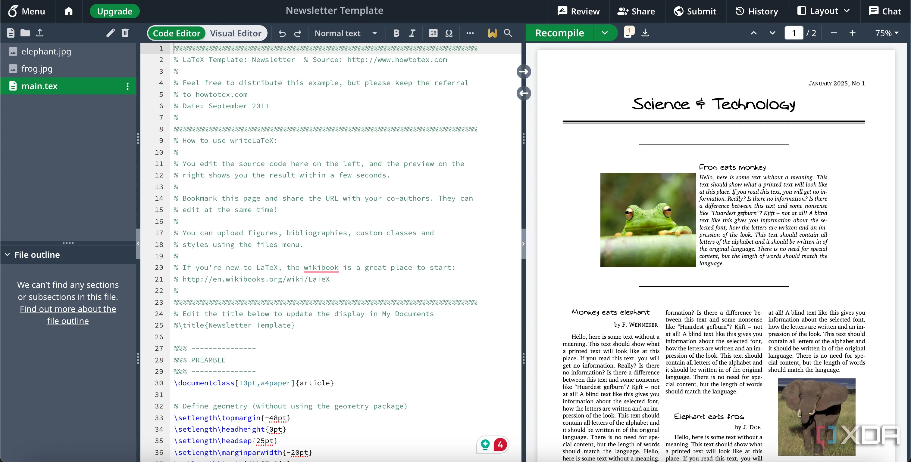 Mẫu newsletter trên Overleaf