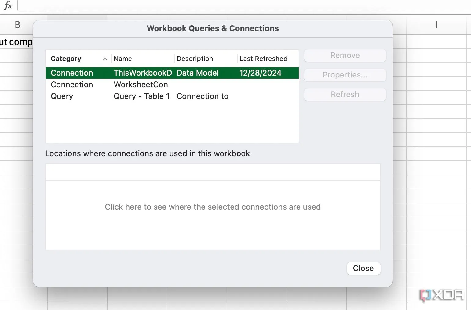 Menu Data &gt; Queries &amp; Connections trong Excel, hiển thị tùy chọn để quản lý và ngắt các liên kết dữ liệu bên ngoài giúp tối ưu hiệu suất Excel