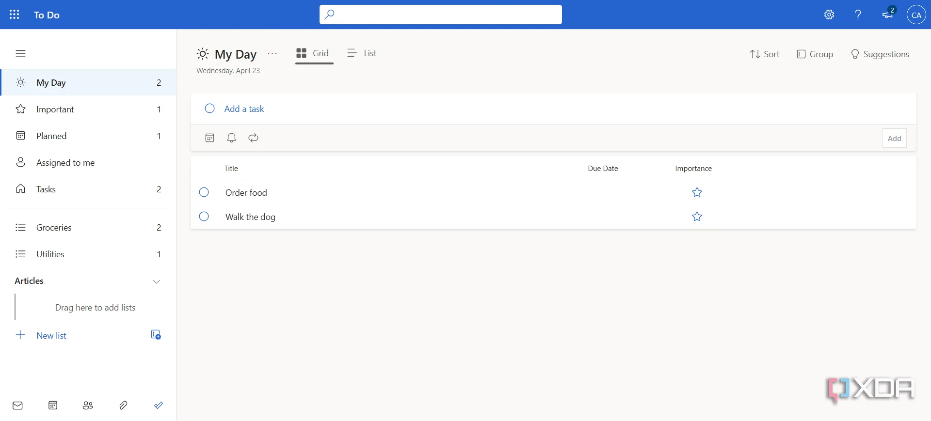 Microsoft To Do đang chạy trên trình duyệt web, minh họa tính khả dụng đa nền tảng