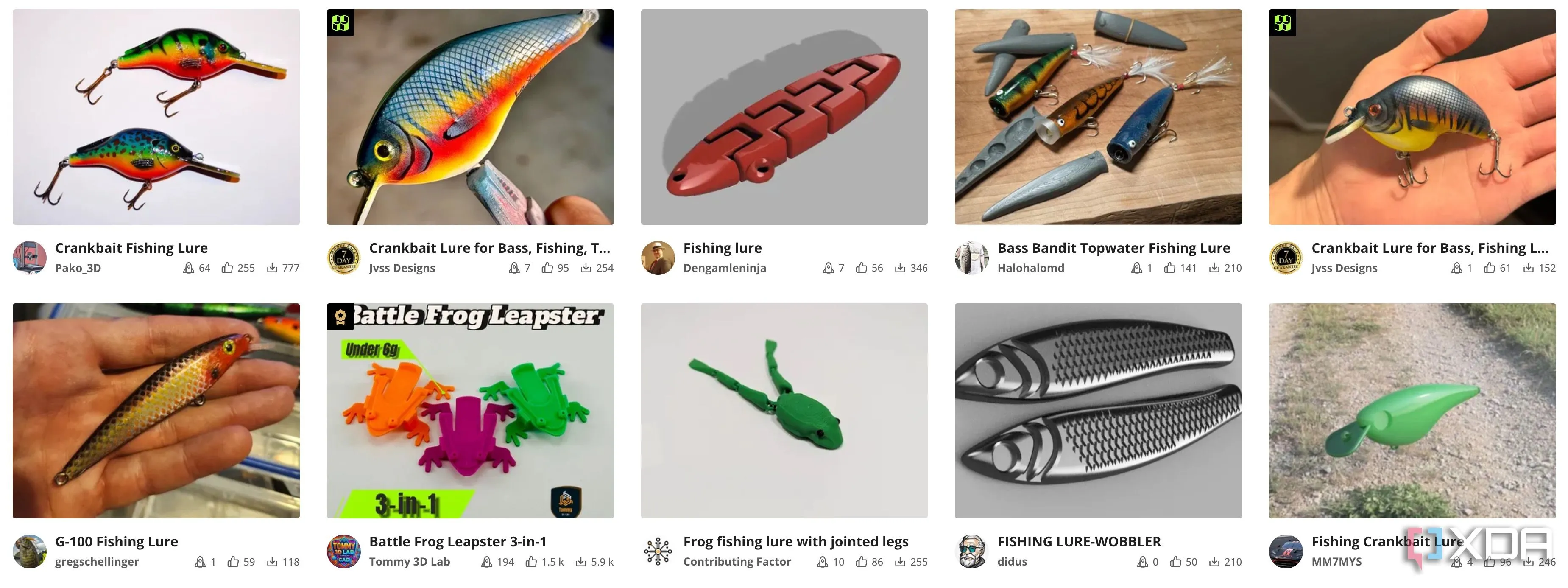 Minh họa các mẫu mồi câu cá in 3D được tìm thấy trên MakerWorld