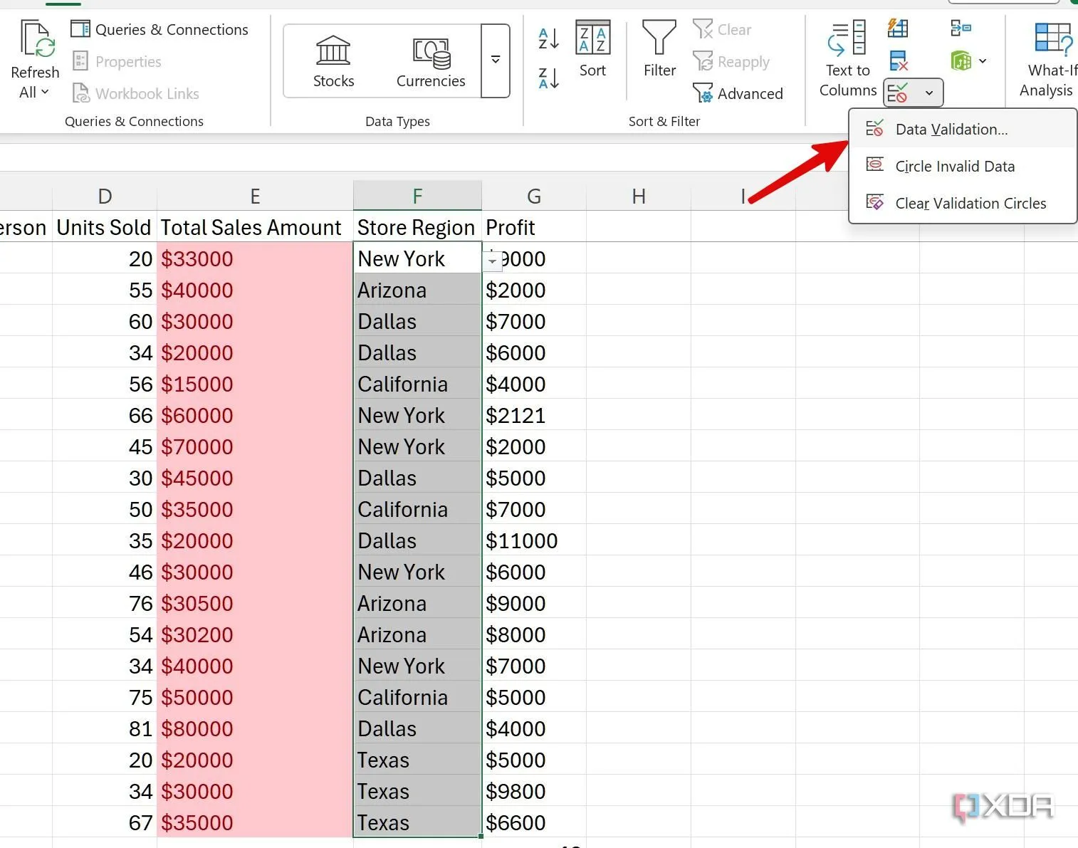 Mở cửa sổ Data Validation trong Excel để thiết lập quy tắc nhập liệu