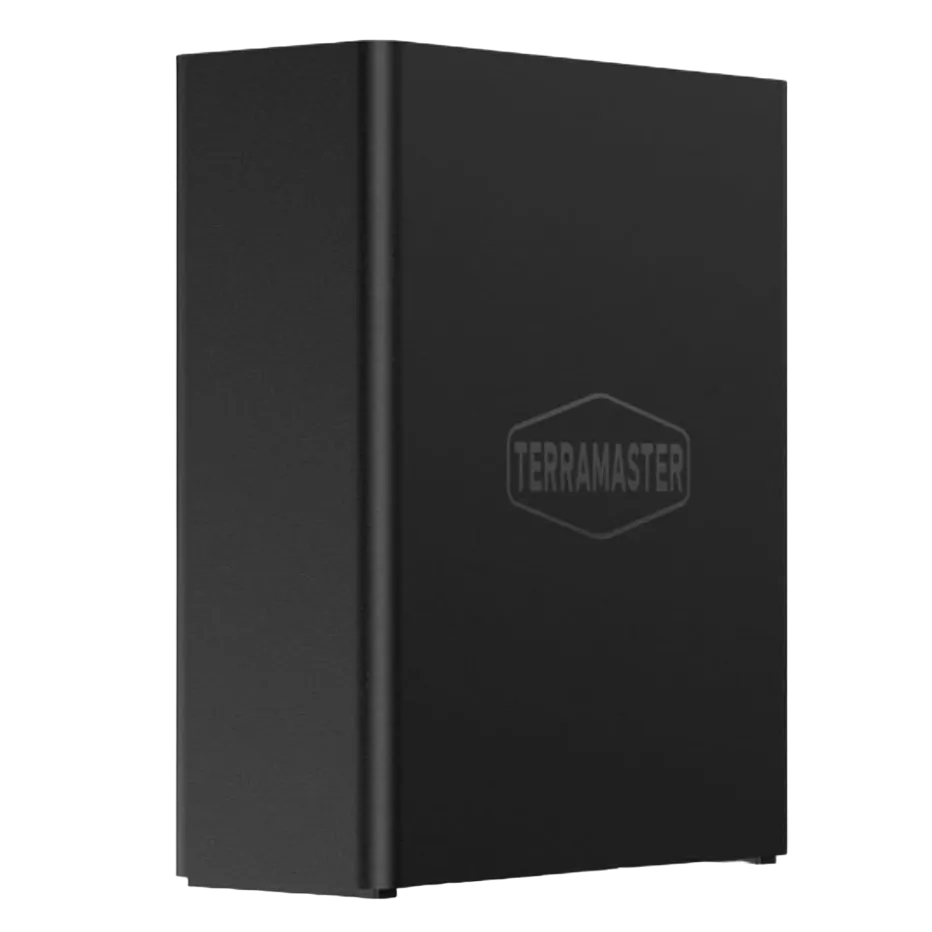 Mô hình trong suốt của NAS TerraMaster F8 SSD Plus, cho thấy các khe cắm SSD chuyên dụng cho hệ thống máy chủ hoặc lưu trữ doanh nghiệp
