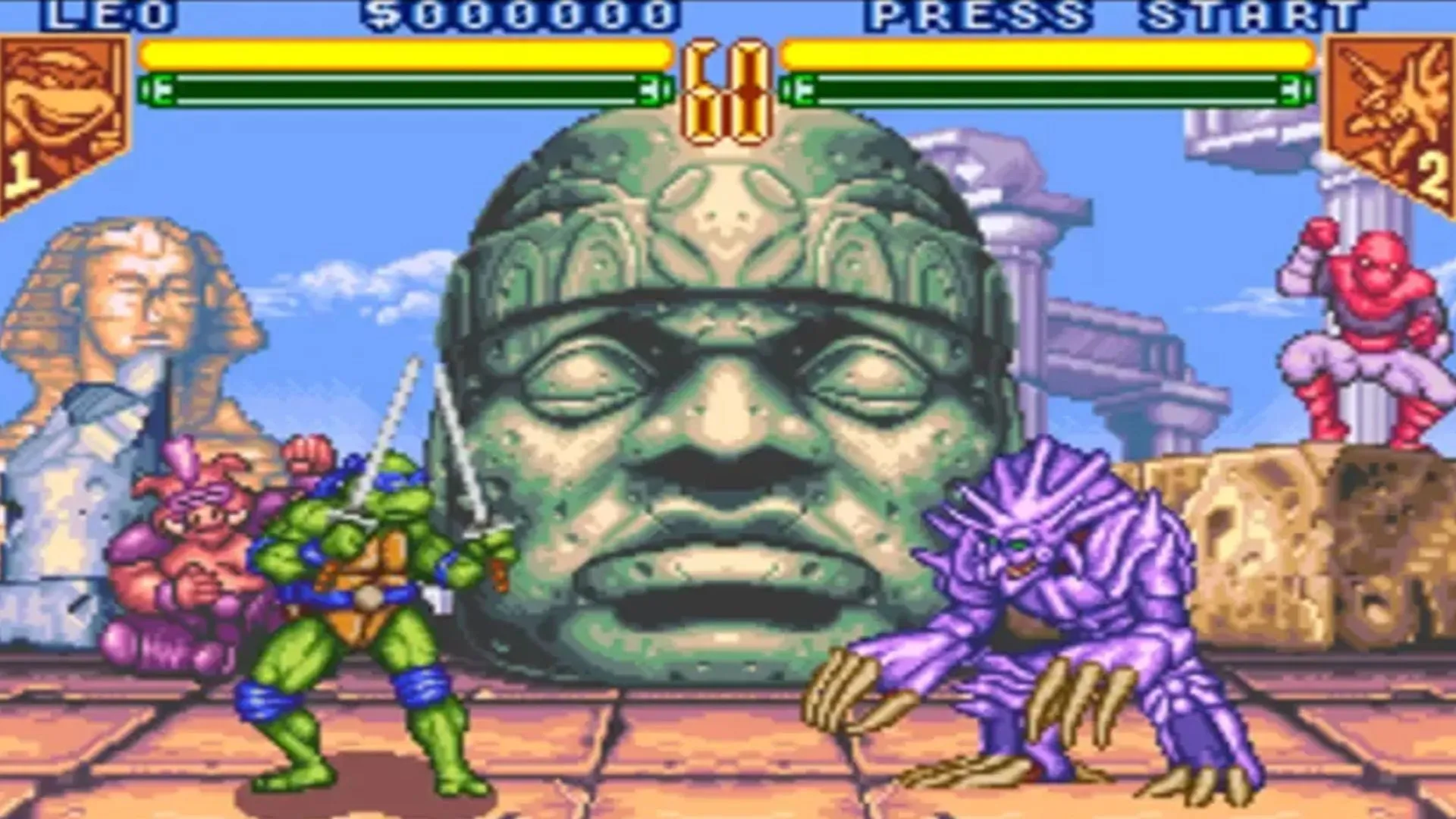 Một cảnh chiến đấu trong game TMNT Tournament Fighters trên SNES