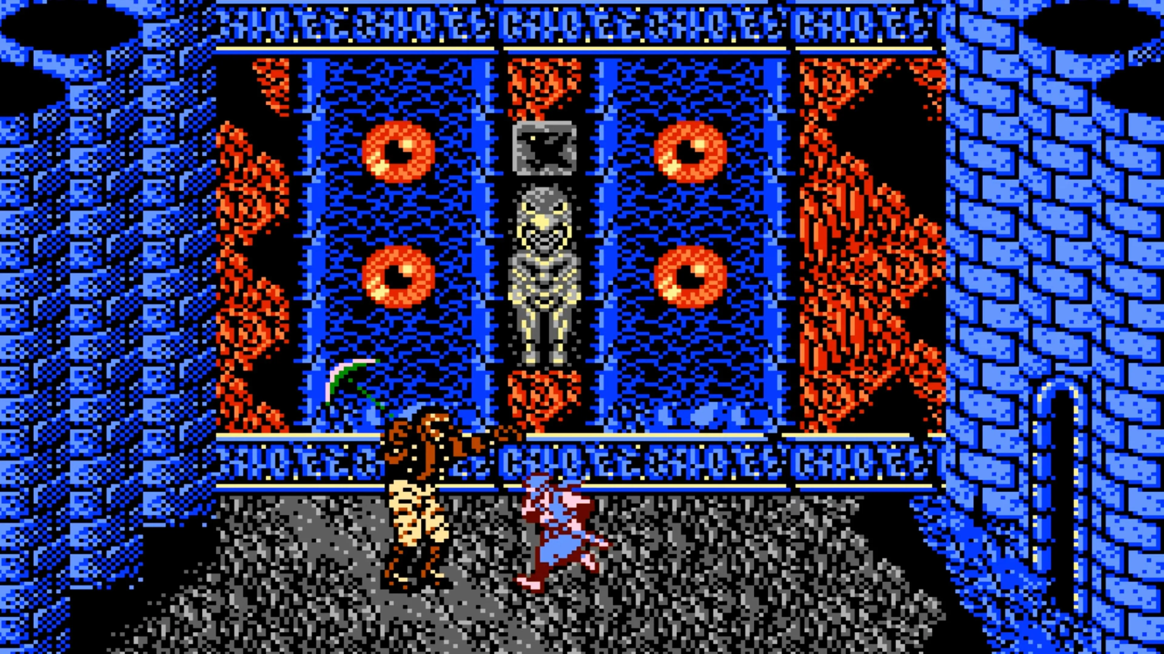Một cảnh gameplay của Ninja Gaiden với các chướng ngại vật và kẻ địch