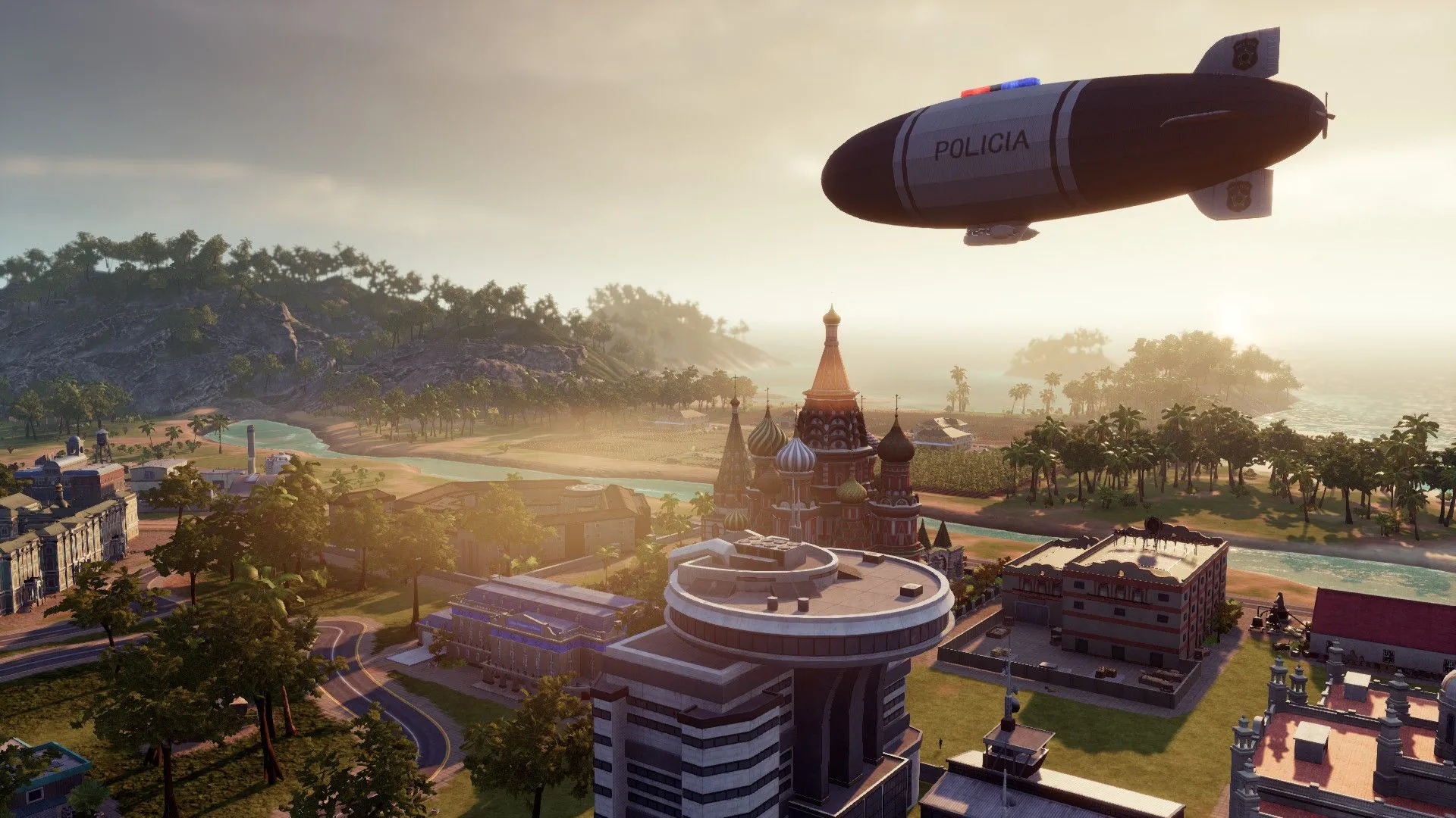 Một cảnh quay cận cảnh các công trình vui chơi giải trí trên đảo trong Tropico 6