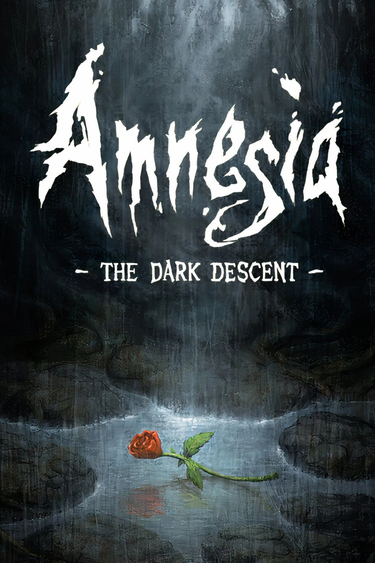 Một cảnh từ game kinh dị Amnesia: The Dark Descent, hiển thị hành lang tối tăm và bầu không khí rùng rợn, nhấn mạnh yếu tố kinh dị tâm lý.