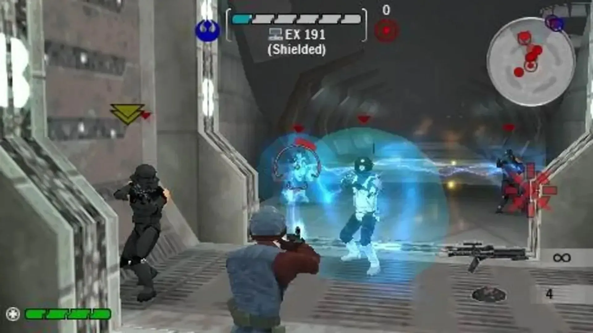 Một chiến binh Rebellion đang bắn súng trong Star Wars Battlefront Renegade Squadron trên PSP