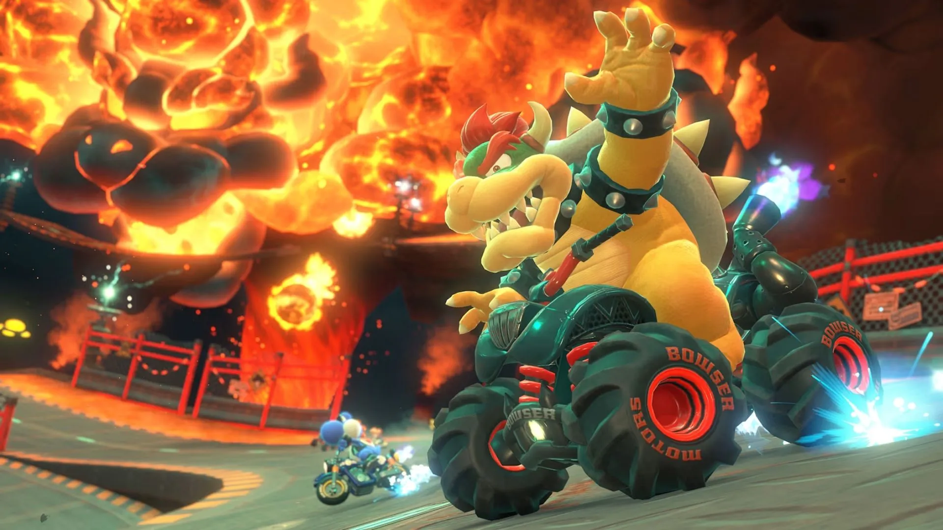 Một góc nhìn rộng trong Mario Kart World, cho thấy đường đua mở rộng với nhiều lối đi và phong cảnh đa dạng.