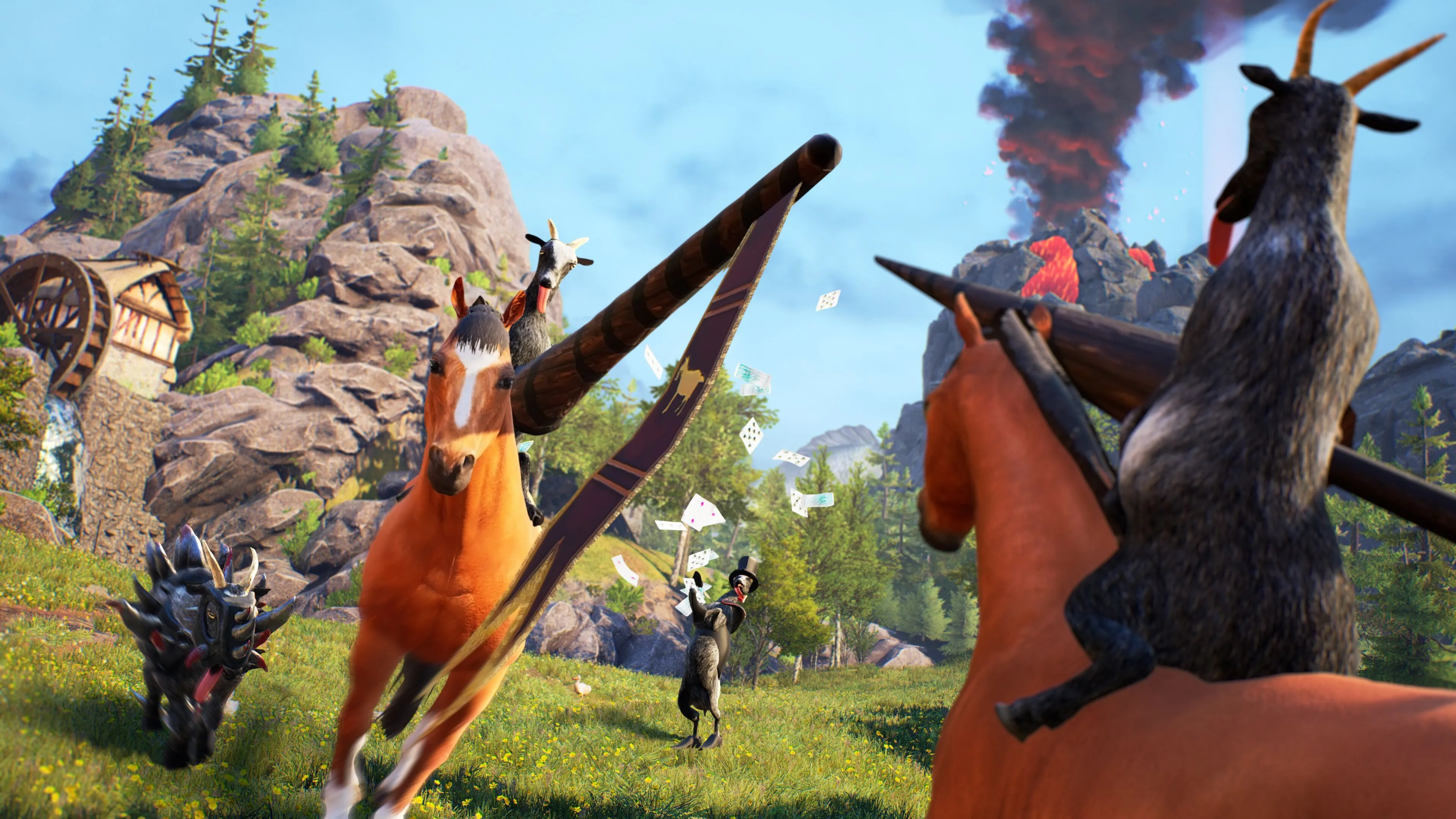 Một hình ảnh từ Goat Simulator: Remastered, trò chơi đã định hình thể loại game mô phỏng &quot;điên rồ&quot; và độc đáo.