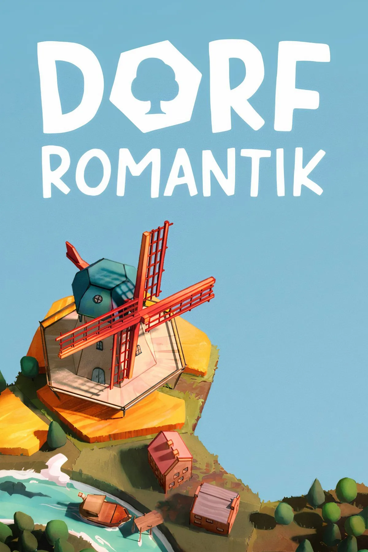 Một khung cảnh từ game Dorfromantik với các ô lục giác kết nối tạo thành phong cảnh