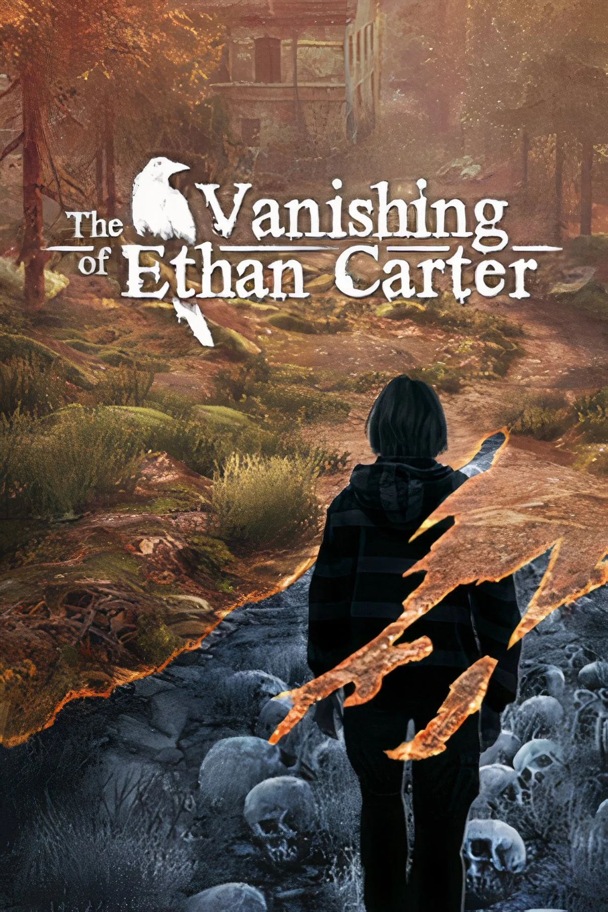 Một khung cảnh từ game The Vanishing of Ethan Carter với đồ họa chân thực, bầu không khí bí ẩn và tối tăm, thể hiện phong cách kể chuyện môi trường.