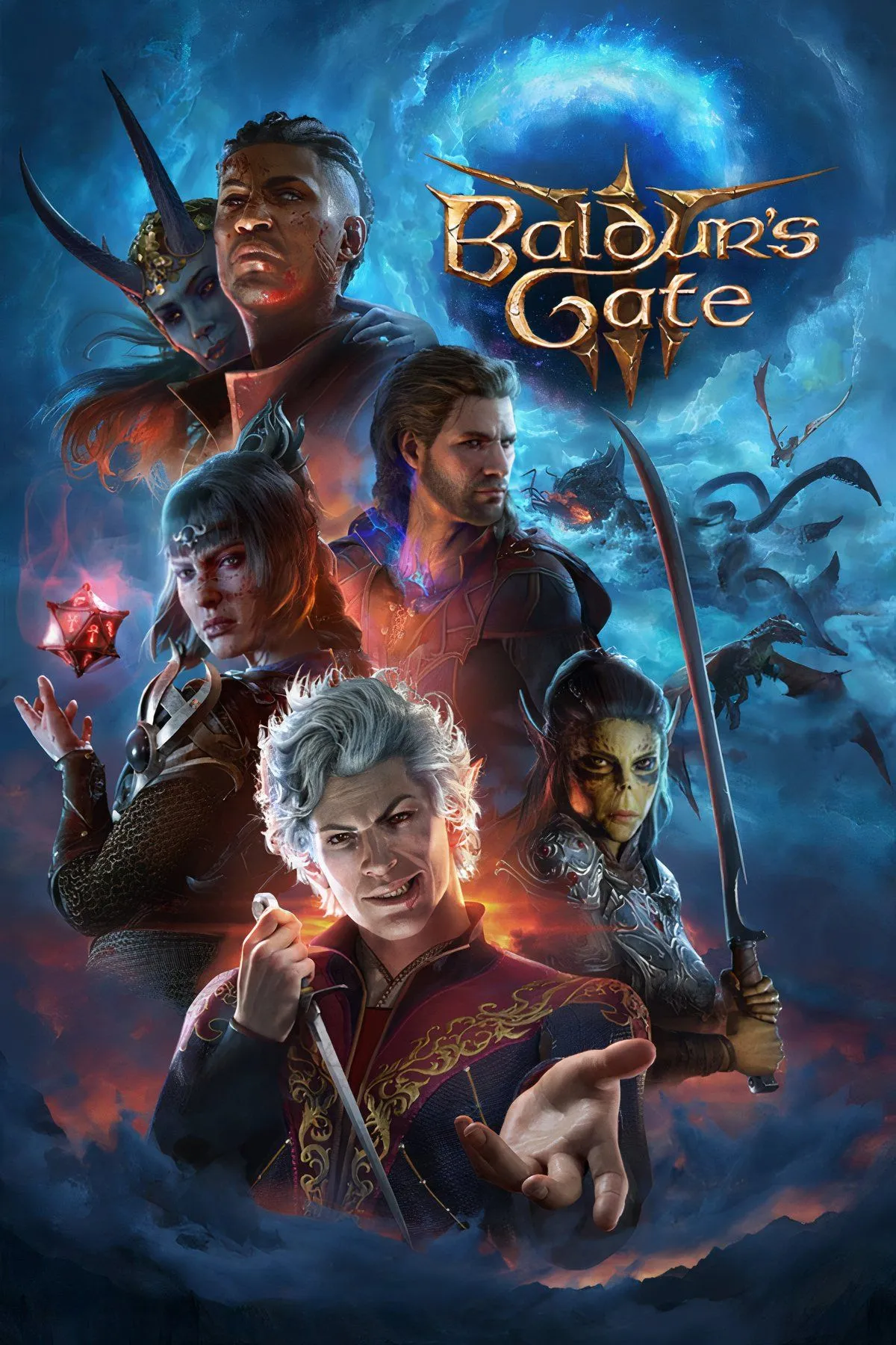 Một nhóm nhân vật đa dạng trong Baldur's Gate 3 đang đối mặt với kẻ thù trong một cảnh chiến đấu theo lượt với hiệu ứng phép thuật và môi trường tương tác.