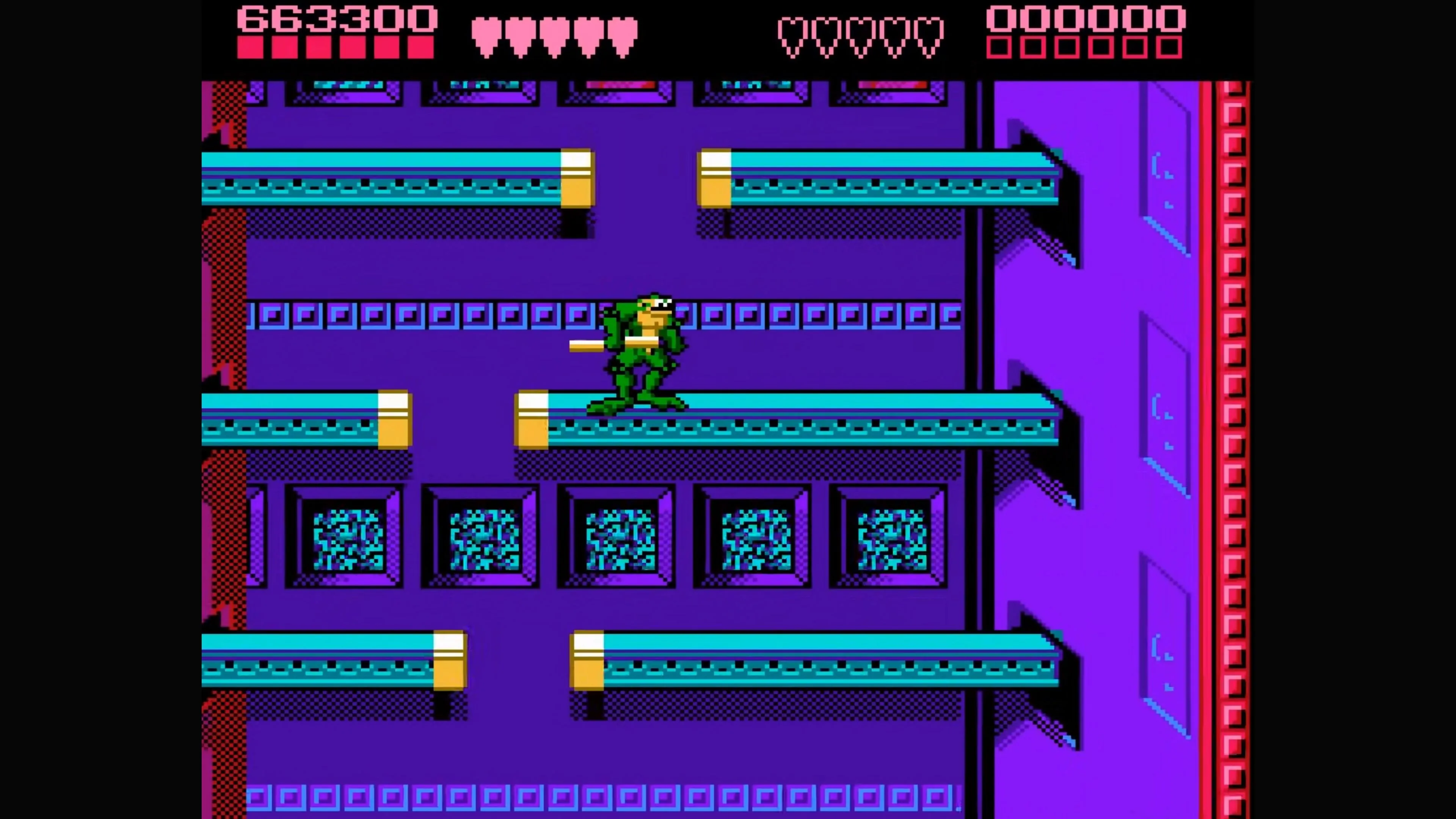 Một phân cảnh hành động của Battletoads với nhiều kẻ địch trên màn hình