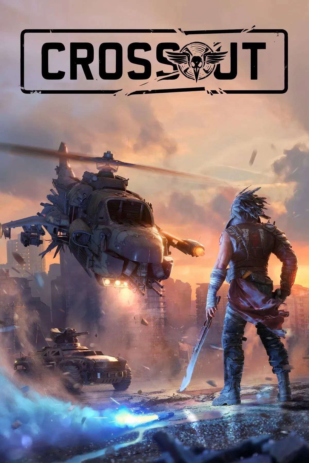 Một phương tiện chiến đấu được tùy chỉnh trong game Crossout với nhiều vũ khí gắn trên xe