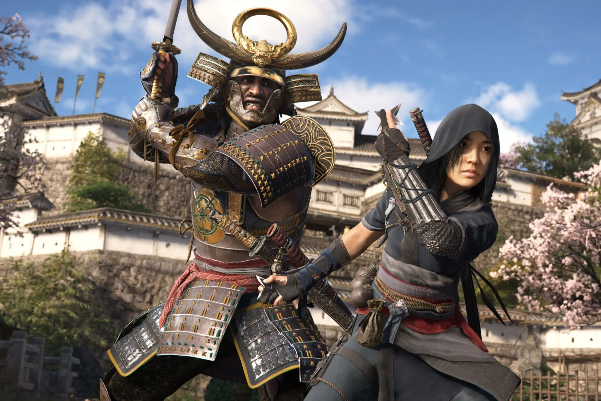 Naoe và Yasuke chuẩn bị cho nhiệm vụ, thể hiện sự linh hoạt trong lối chơi của Assassin's Creed Shadows