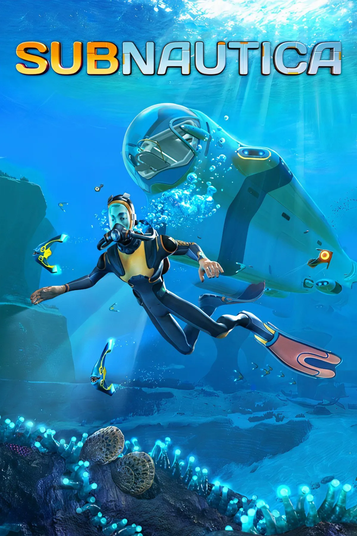 Người chơi khám phá đại dương sâu thẳm với sinh vật lạ và thiết bị lặn trong game Subnautica, nhấn mạnh yếu tố phiêu lưu dưới nước.