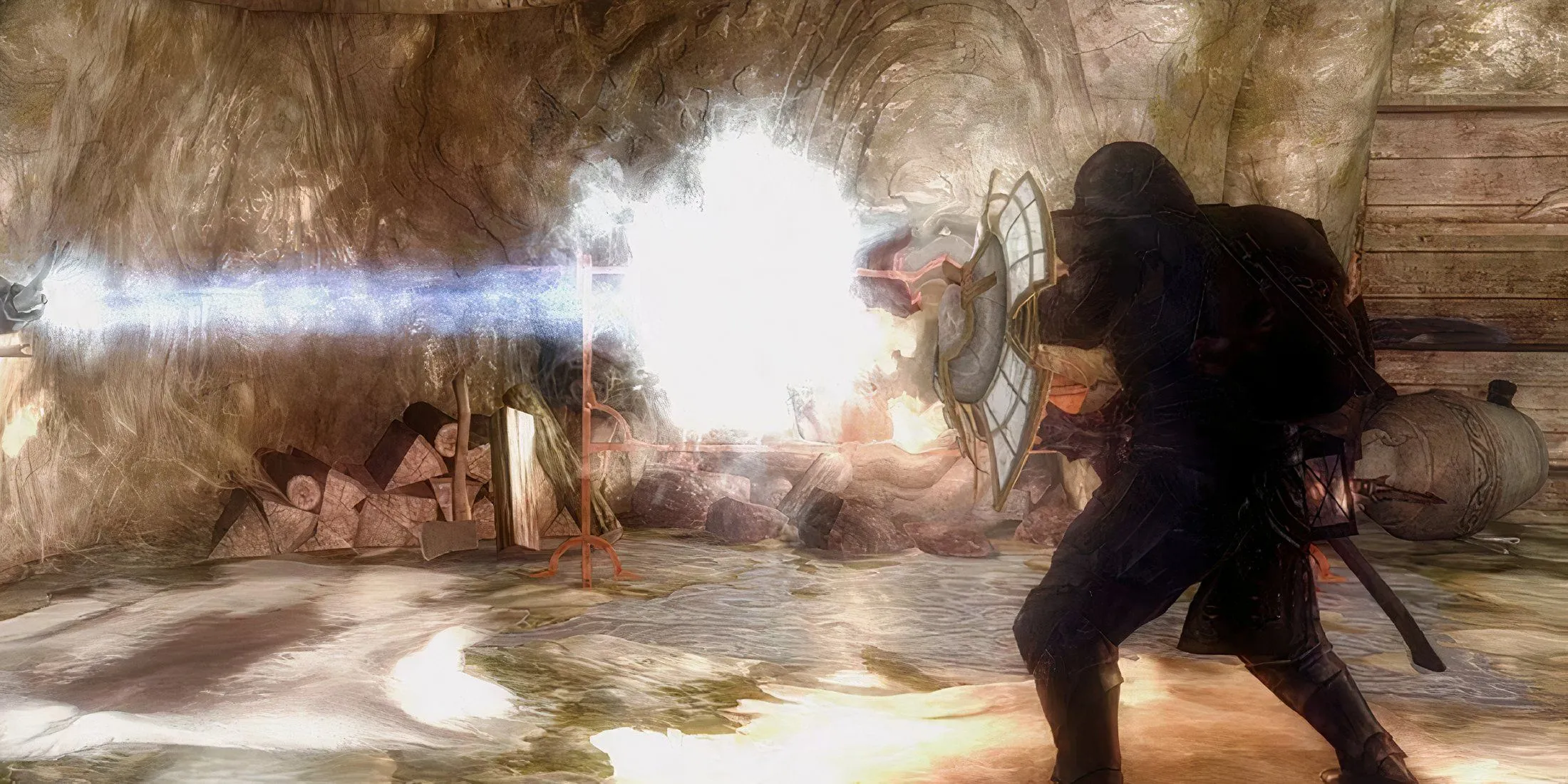 Người chơi sử dụng khiên Spellbreaker để đỡ phép thuật trong Skyrim, kỹ năng phòng thủ quan trọng