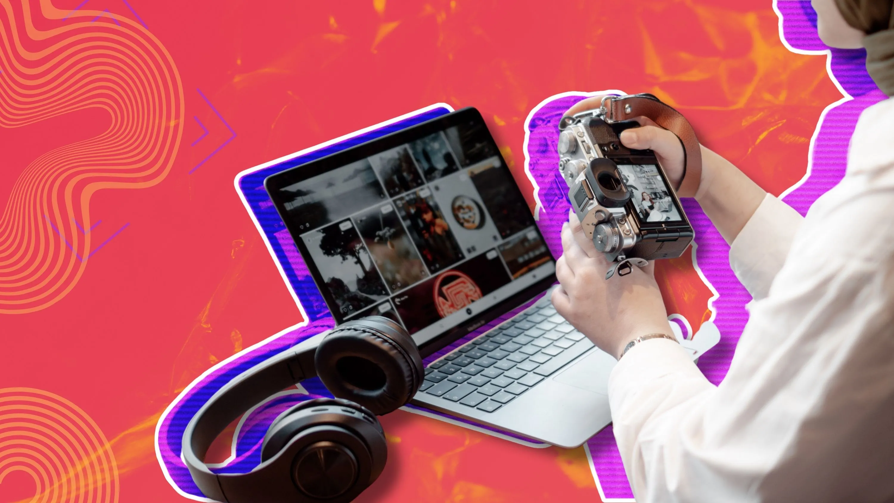 Người dùng xem ảnh trên máy ảnh và laptop, thể hiện nhu cầu chỉnh sửa ảnh với PhotoFiltre 7.